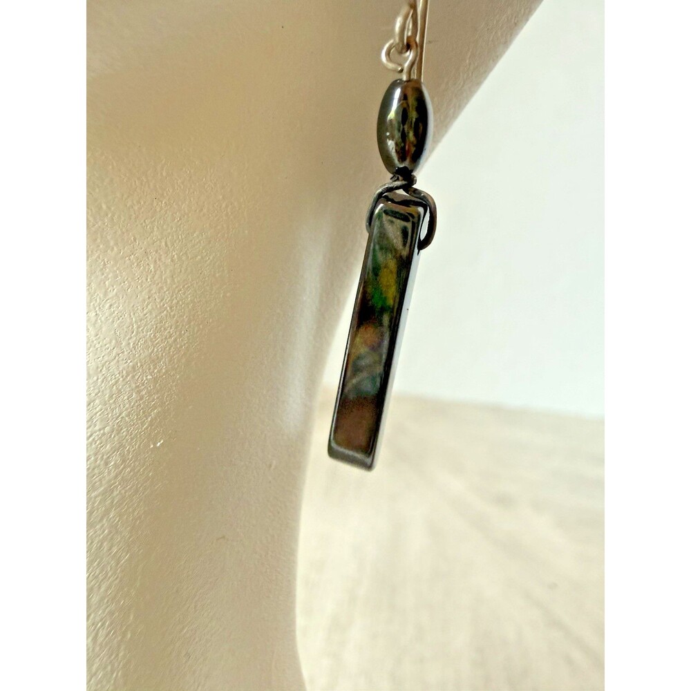 925 Sterling Silver Polished Hematite Minimalist Dangle Drop Earrings Sleek Bar